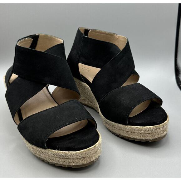 Wedge Sandals Soul Naturalizers Leather Upper Touch Fastener 9.5 M Black - Picture 1 of 6